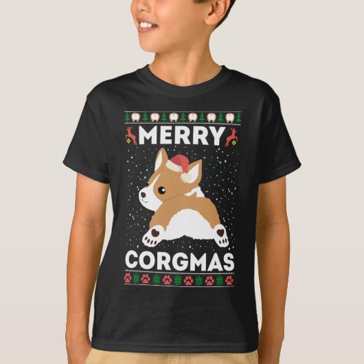 コルギ醜いクリスマスセーターメリースタイルコルグマスS Tシャツ (正面)