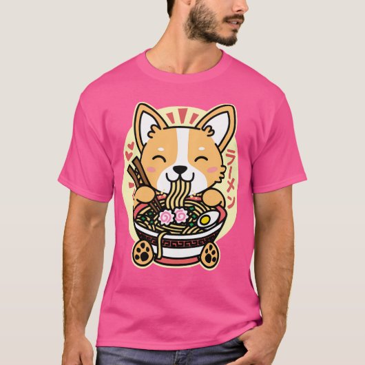 コルギ食べラーメンかわいいかわいい麺 Tシャツ (正面)