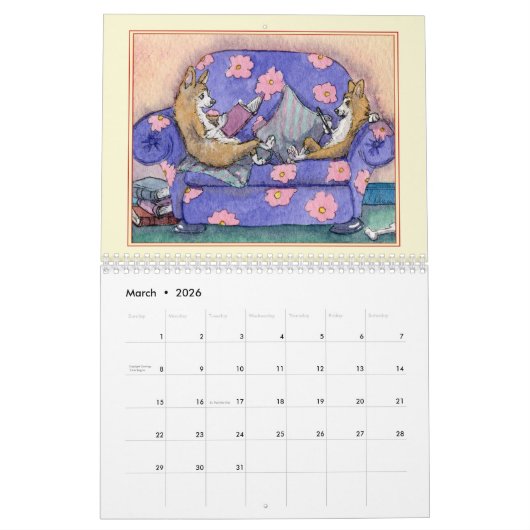 コルギ魔法-ウェルシュコーギー犬または月2つ カレンダー (3月 2026)