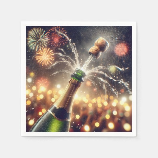 コルクが飛び出す新年のシャンパン スタンダードカクテルナプキン (正面)