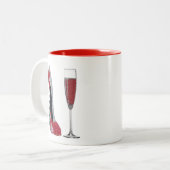 コルクせん抜きの赤い小剣および赤ワインの芸術 ツートーンマグカップ (正面左)