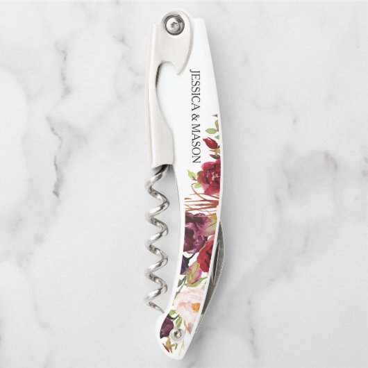 コルクねじ結婚式の引き出物-バーガンディMarsala ソムリエナイフ (正面)