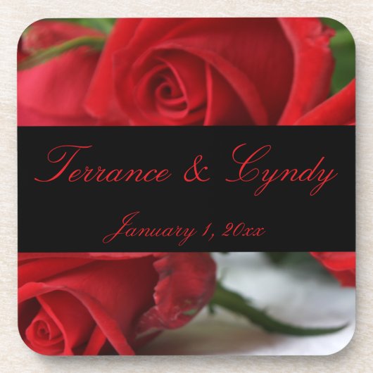 コルクのコースターの赤いバラの花束の個人的なセット コースター (正面)
