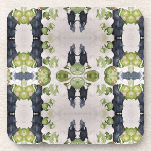 コルクのコースター: 抽象的な水彩画のオリーブ色のプリント コースター (正面)