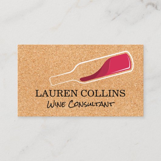 コルクのテクスチャ |レッドワインボトルロゴ |ワインの汚れ 名刺 (正面)