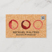 コルクの背景 | ワインの汚れ | Qrコード 名刺 (正面)