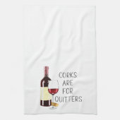 "コルクはクリッターのために"水の色の赤ワイングラス キッチンタオル (縦)