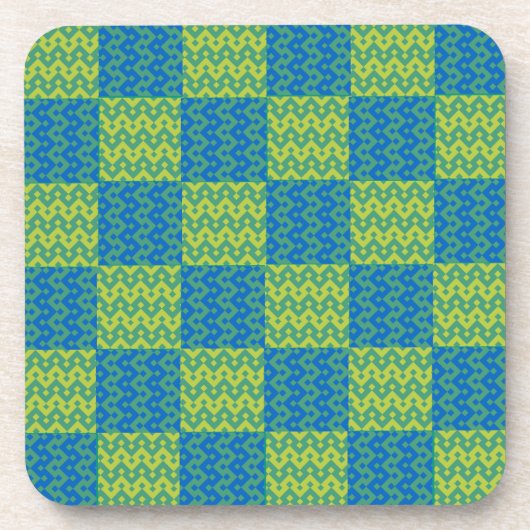 コルクコースターまたはテーブルマット、緑と青のパターン コースター (正面)