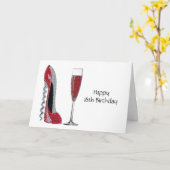 コルクスクリューヒールレッドスティレットとシャンパングラス カード (黄色い花)