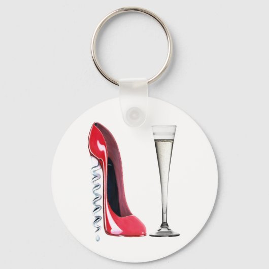 コルクスクリューヒールレッドスティレット靴シャンパンフルート キーホルダー (正面)