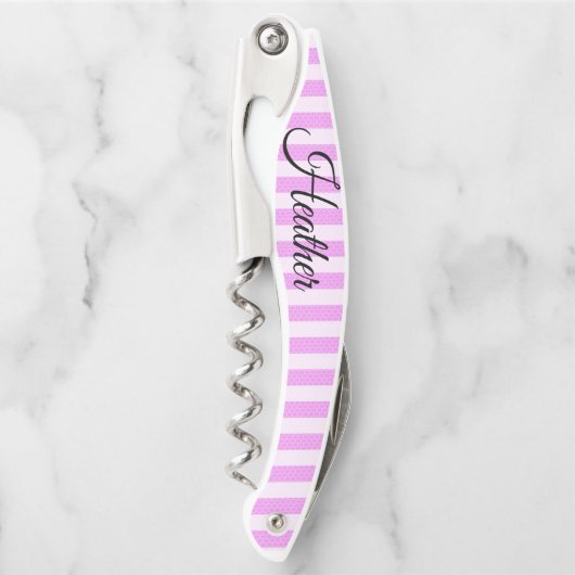 コルクスクリューボトルオープナーピンクホワイト ソムリエナイフ (正面)