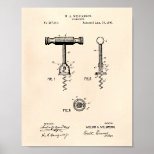 コルクスクリュー1897特許美術古品 ポスター