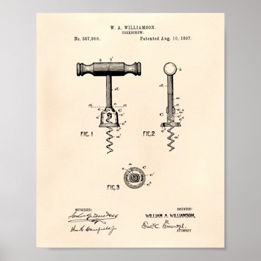 コルクスクリュー1897特許美術古品 ポスター (正面)