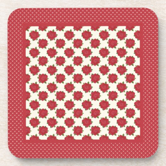 コルクバックコースターのセット:深い赤バラ コースター (正面)