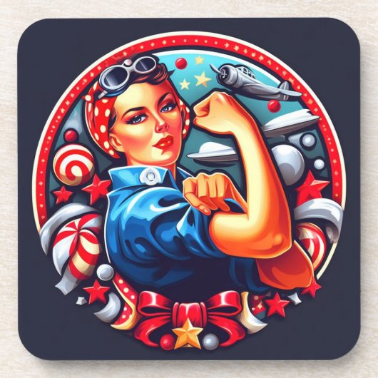 コルクバックコースター – Rosie the Riveter Christmas コースター (正面)