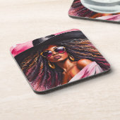 コルクバック付きアフリカ系アメリカ人女性コースター コースター (左側)