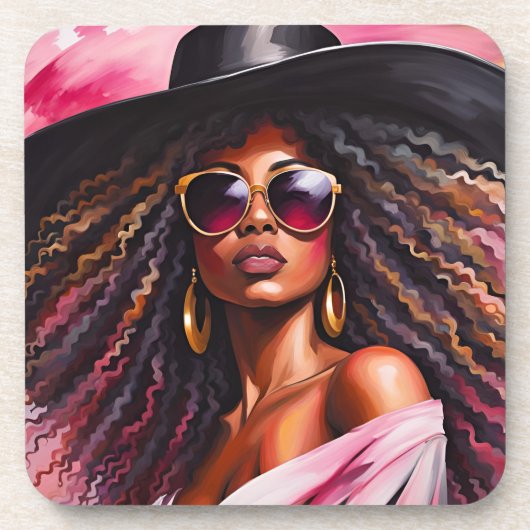 コルクバック付きアフリカ系アメリカ人女性コースター コースター (正面)