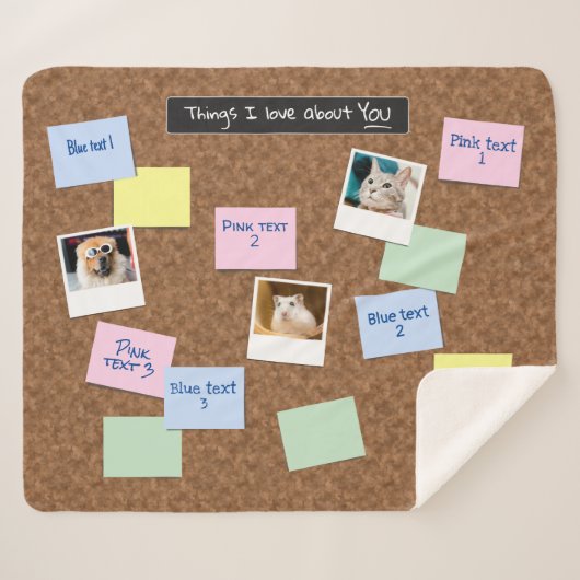 コルクピンボードルック6メッセージと3フォトコラージュ シェルパブランケット (正面(横))