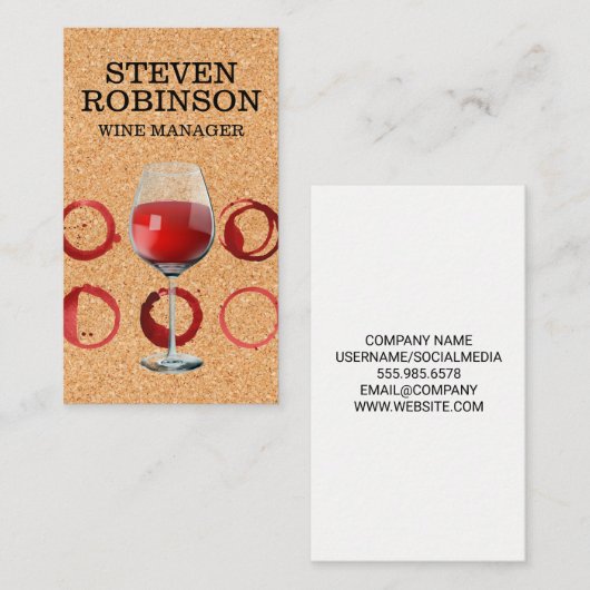 コルクプリント |赤ワインのグラスとステイン 名刺 (正面/裏面)