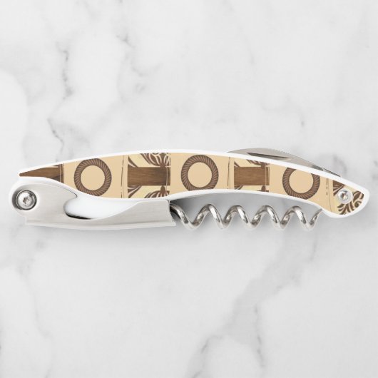 コルクボトルオープナーブラウンとベージュ ソムリエナイフ (正面)