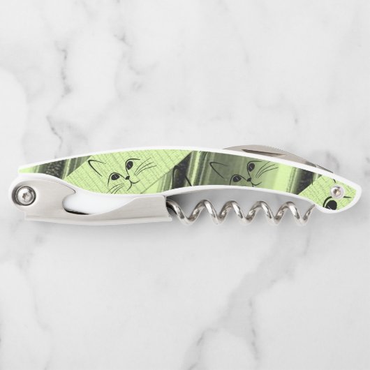 コルクボトルオープナー猫ネコ子猫グリーン ソムリエナイフ (正面)