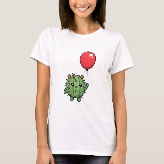 コルク付きの愛らしい丸いサボテン Tシャツ (正面)