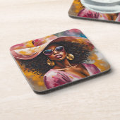 コルク裏地を持つアフリカ系アメリカ人の女性コースター コースター (左側)