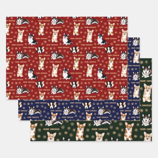 コルグメッメリート文字-クリスマスコルギの模様 ラッピングペーパーシート (セット)