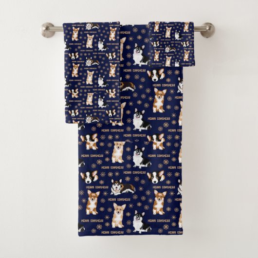 コルグメッメリート文字-クリスマスコルギの青い模様 バスタオルセット (インサイチュ)