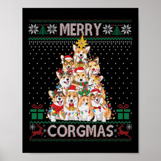 コルグメリーマス醜いセーターおもしろいコルギクリスマスT ポスター (正面)