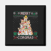 コルグメリーマス醜いセーターおもしろいコルギクリスマスT マグネット (正面)