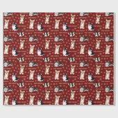 コルグメリーメット-クリスマスコルギ模様赤 ラッピングペーパー (フラット)