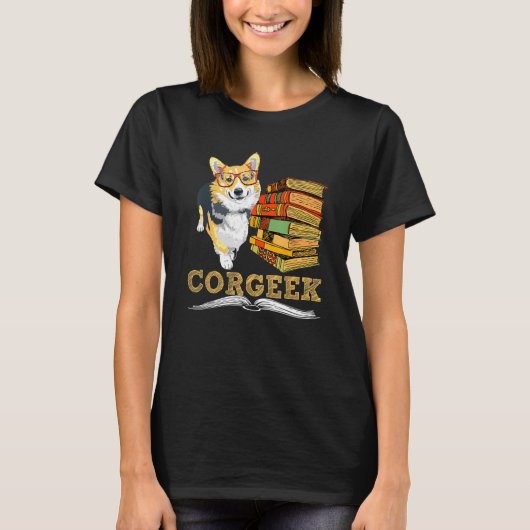 コルゲ読クの本と読コルギ犬 Tシャツ (正面)