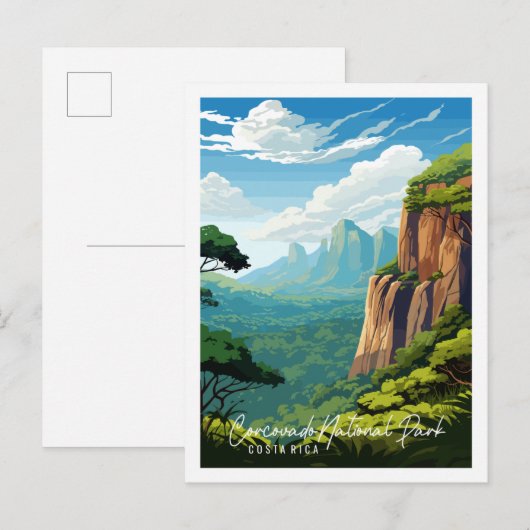 コルコバドコスタリカヴィンテージ旅行イラストレーション ポストカード (正面/裏面)