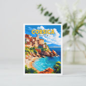 コルシカフランスヴィンテージ旅行イラストレーション ポストカード (スタンド正面)