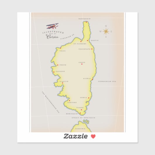 コルシカ島のイラスト地図 シール (シート)