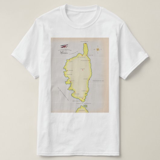 コルシカ島のイラスト地図 Tシャツ (デザイン正面)