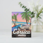 コルシカ島のレトロな車の旅行ポスター ポストカード (スタンド正面)