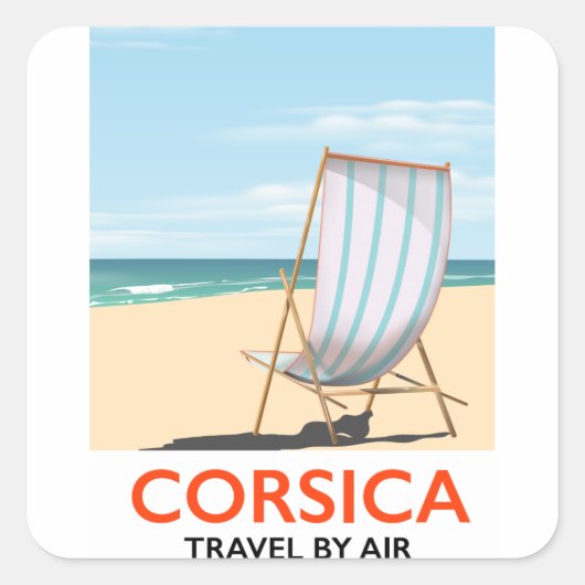 コルシカ "航空旅行" ヴィンテージ ビーチ ポスター スクエアシール (正面)