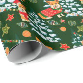 コルジ飾スはクリスマスツリーのパターンを緑に ラッピングペーパー (ロールコーナー)