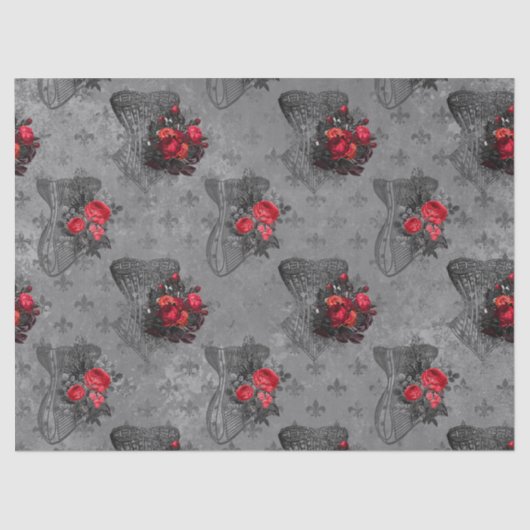 コルセットとレッドローズデコパージュ 薄葉紙 (正面)