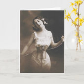 コルセットの細いウエストの挨拶状の美しい女性 カード (黄色い花)