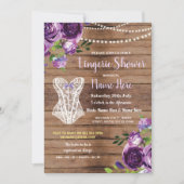 コルセットランジェリーシャワーウッドフラワーズ招待状パープル 招待状 (正面)
