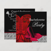 コルセット ハイ ヒール 赤 ゼブラ バチェロレッテ パーティー 招待状 (正面/裏面)