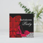 コルセット ハイ ヒール 赤 ゼブラ バチェロレッテ パーティー 招待状 (スタンド正面)