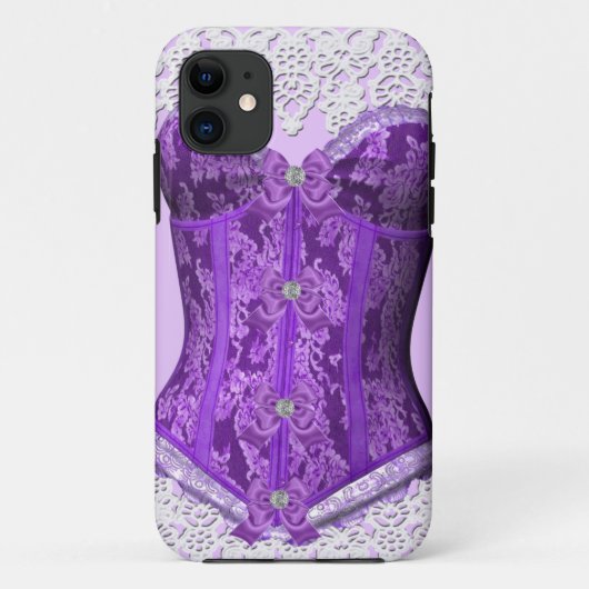 コルセット 紫色のマーブルの白いレースのダマスク模様の花 Case-Mate iPhoneケース (裏面)