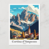 コルチナダンペッツォイタリア旅行イラストレーション ポストカード (正面)