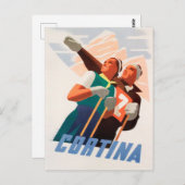 コルチナ、イタリア雪スキーのヴィンテージ旅行はがき ポストカード (正面/裏面)