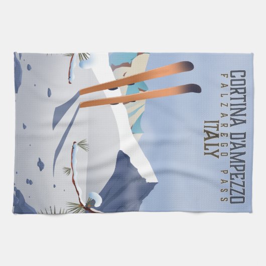 コルティーナダンペッツォイタリアのスキーポスターアートプリント キッチンタオル (横)