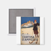 コルティーナダンペッツォヴィンテージ旅行ポスターアート マグネット (正面/裏面)